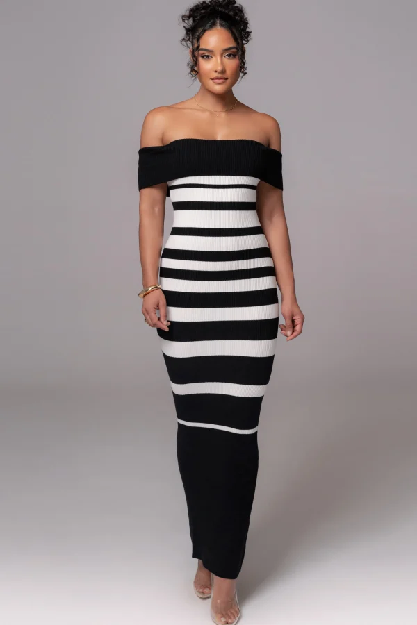 JLUXLABEL Black/Ivory Striped Custom Maxi Dress