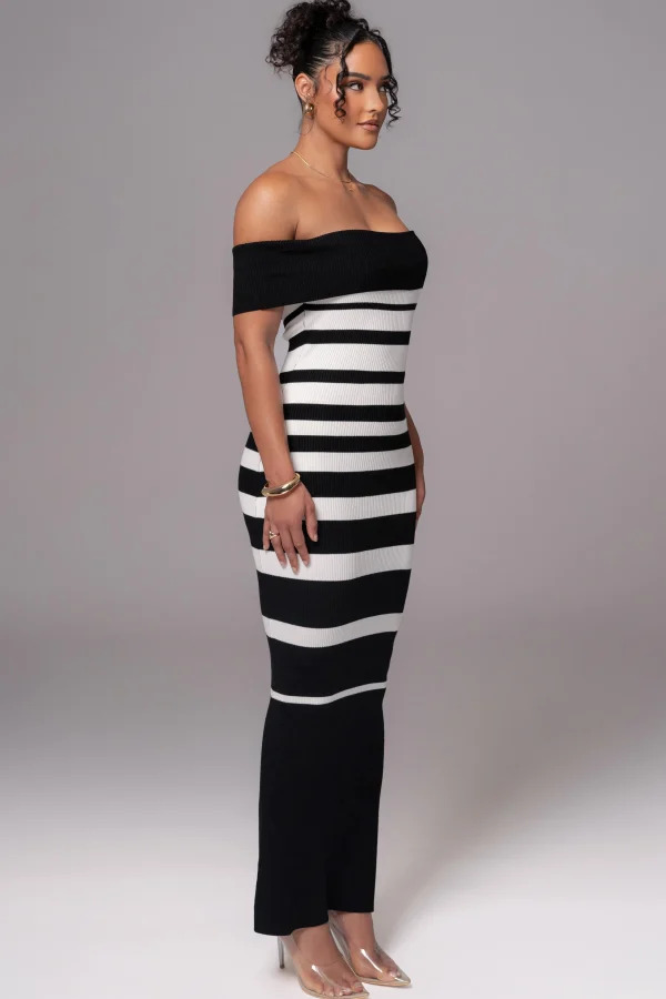 JLUXLABEL Black/Ivory Striped Custom Maxi Dress