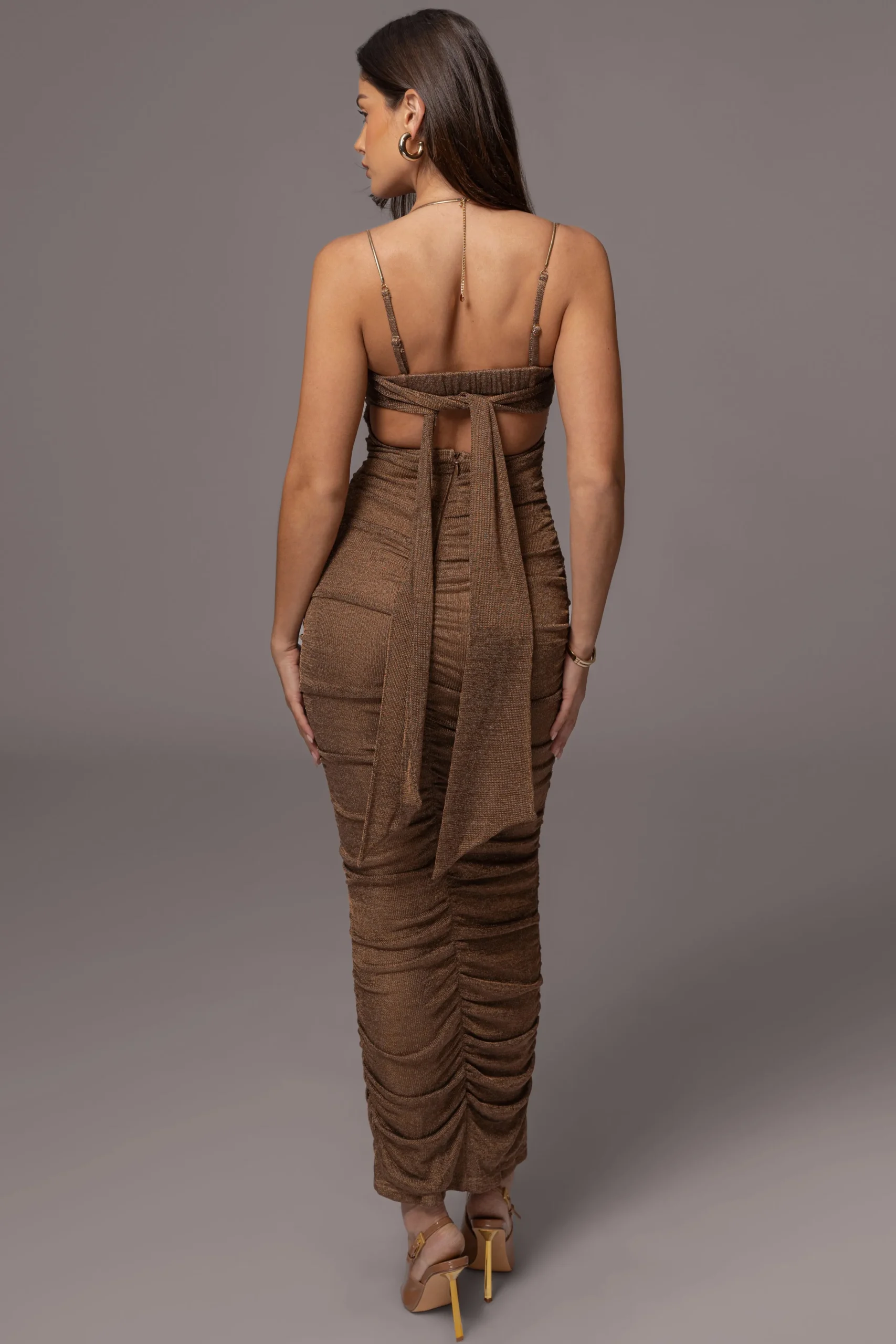 bronze_ruched_metallic_ma_3.webp JLUXLABEL Bronze Ruched Metallic Maxi Dress