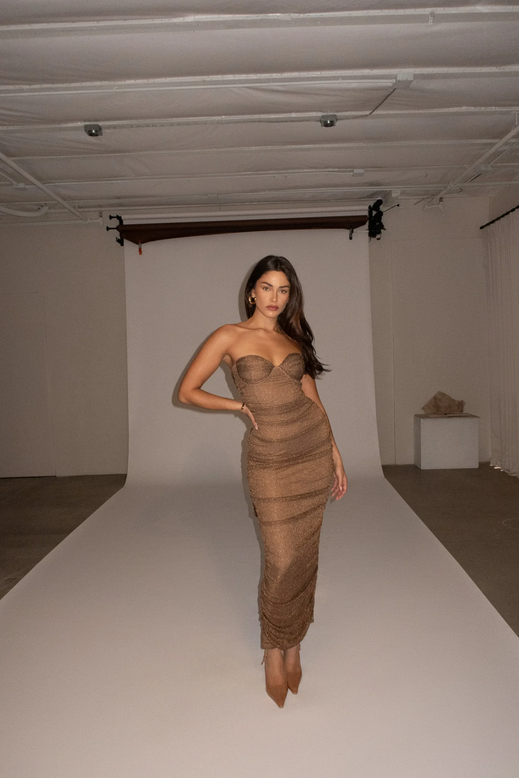 bronze_ruched_metallic_ma_5.webp JLUXLABEL Bronze Ruched Metallic Maxi Dress