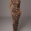 JLUXLABEL Brown Abstract Print Edel Mock Maxi Dress