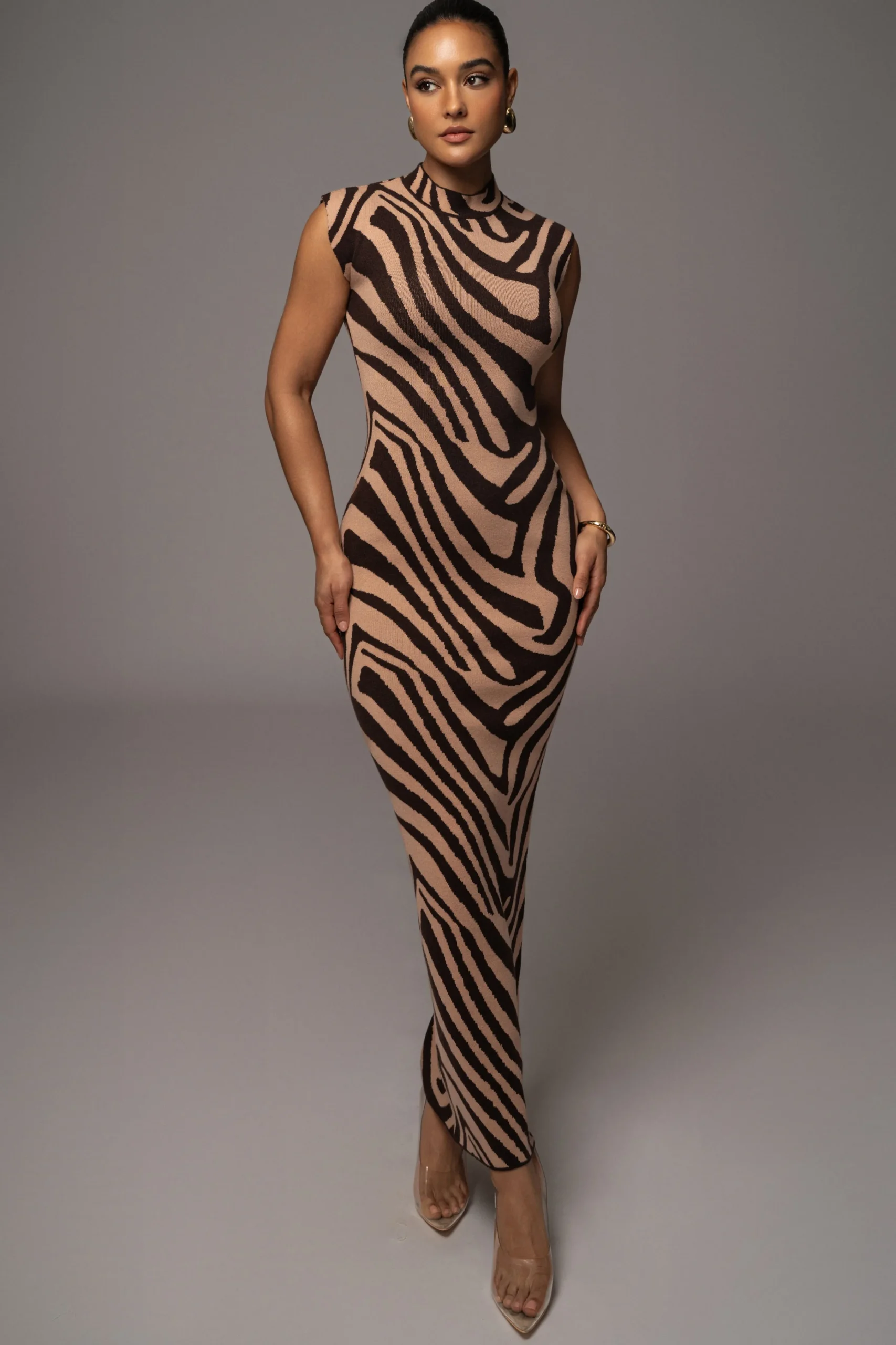 brown_abstract_print_edel_2.webp JLUXLABEL Brown Abstract Print Edel Mock Maxi Dress