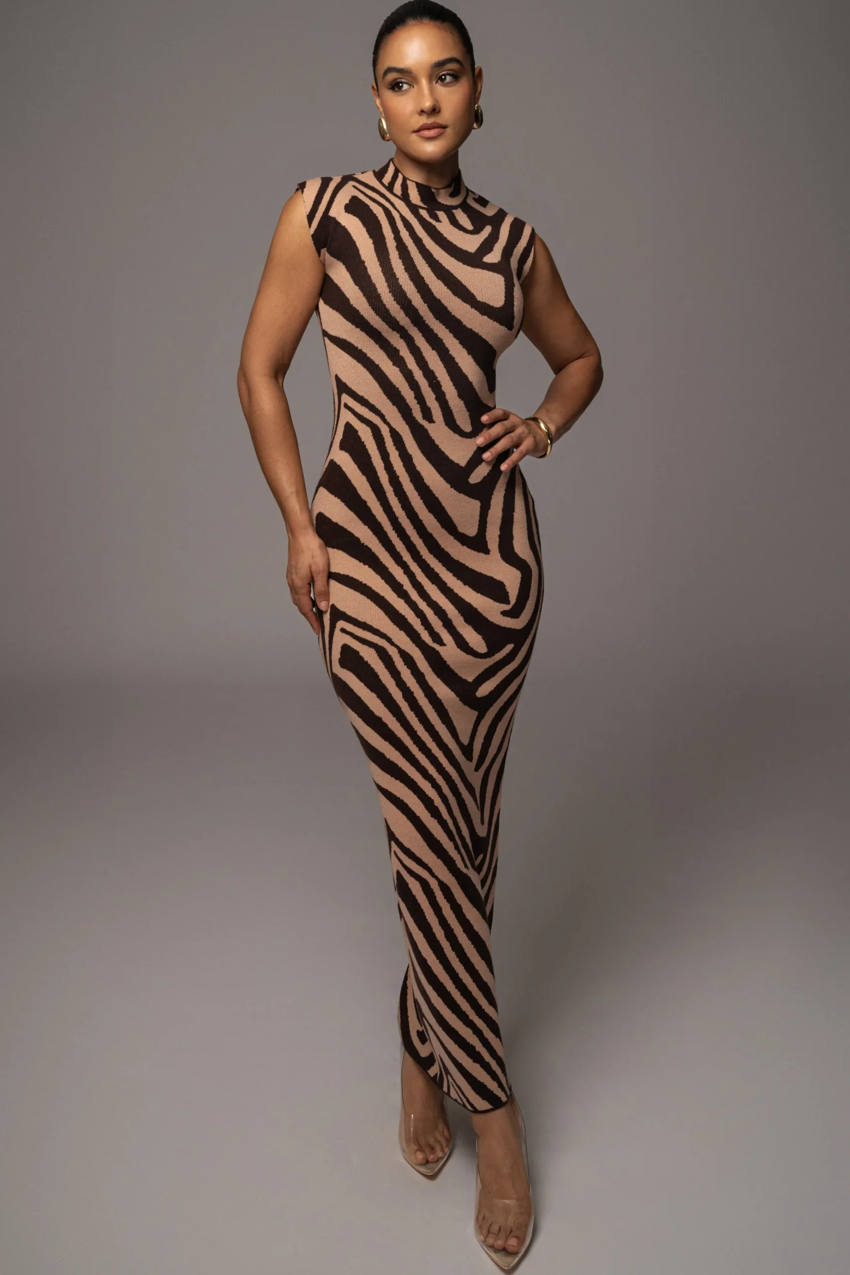 brown_abstract_print_edel_3.webp JLUXLABEL Brown Abstract Print Edel Mock Maxi Dress