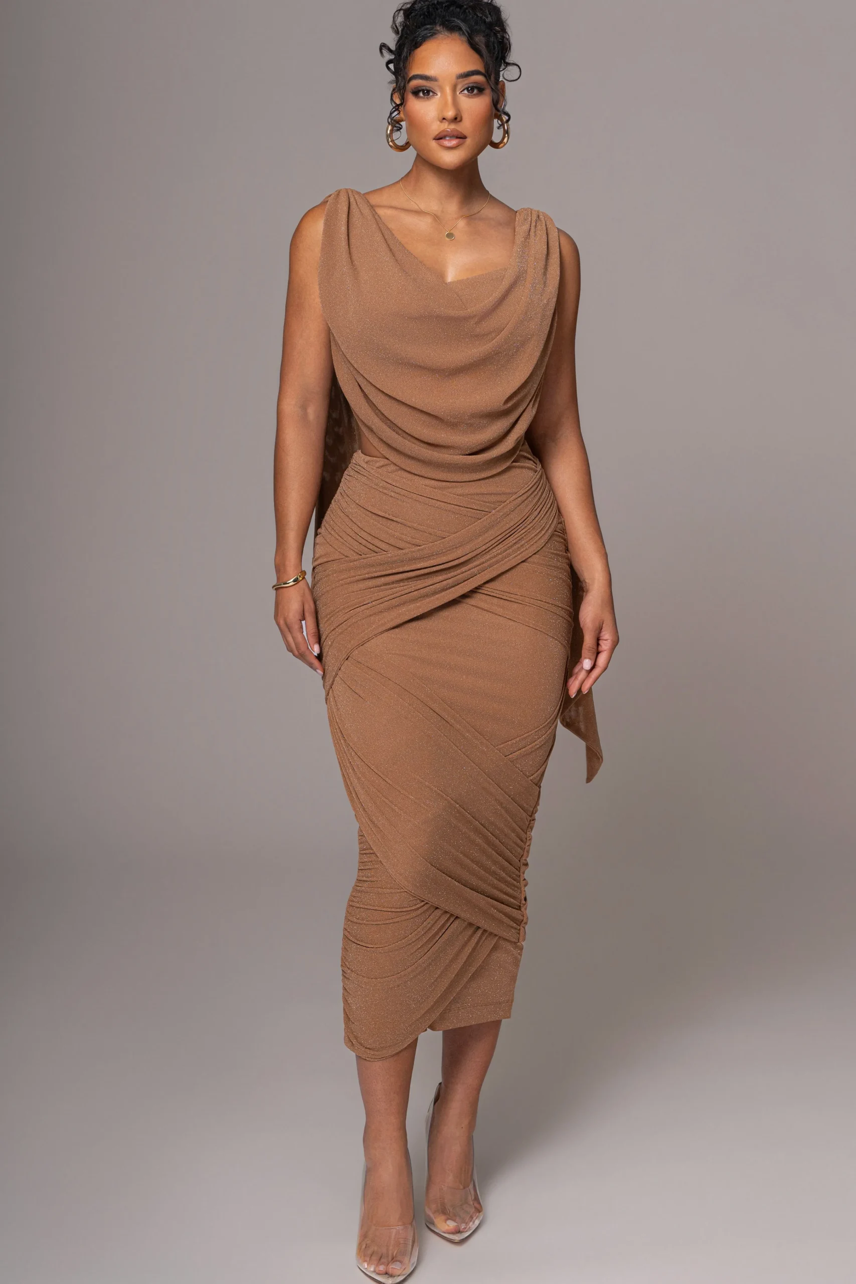 brown_divine_drape_skirt__0.webp JLUXLABEL Brown Divine Drape Skirt Set