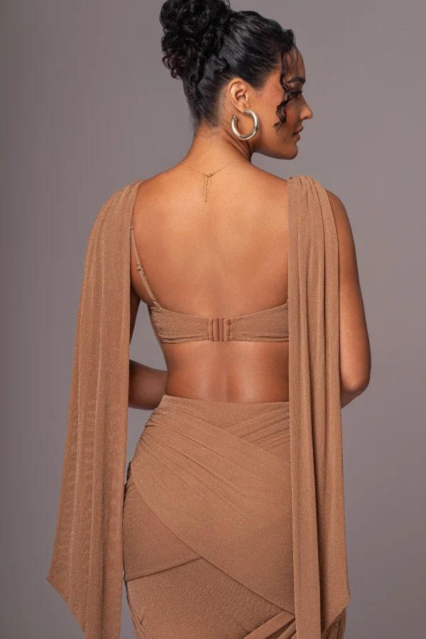 JLUXLABEL Brown Divine Drape Skirt Set