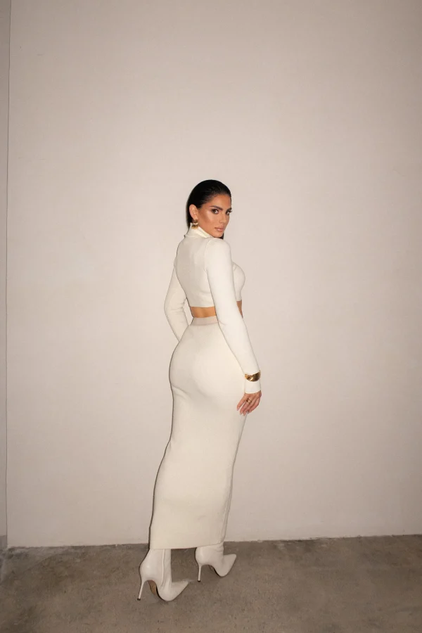 JLUXLABEL Buttercream Anise Ribbed Skirt Set