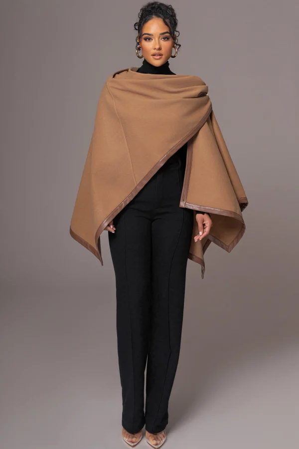 JLUXLABEL Camel Felt And Faux Leather Shawl