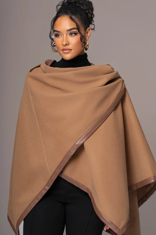 JLUXLABEL Camel Felt And Faux Leather Shawl