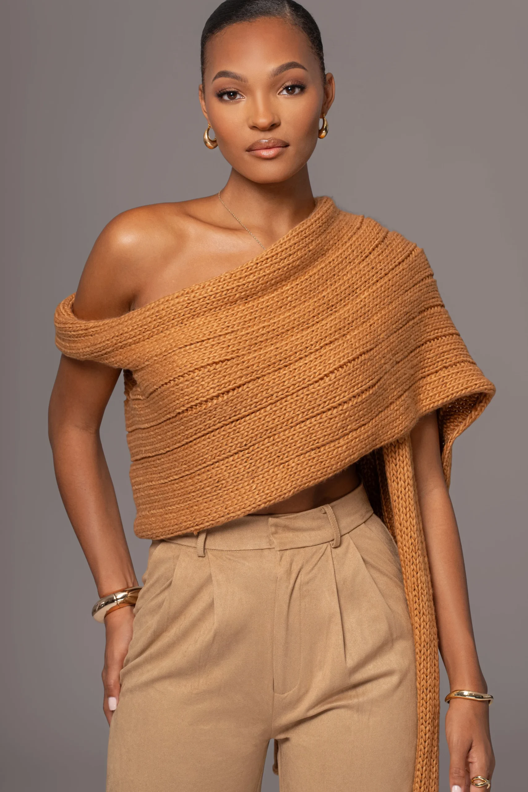 camel_soft_life_cable_kni_2.webp JLUXLABEL Camel Soft Life Cable Knit Sweater Top