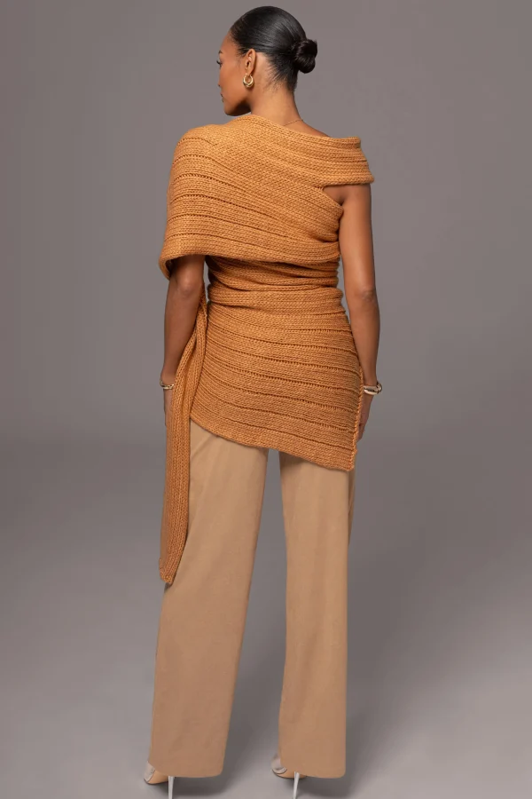JLUXLABEL Camel Soft Life Cable Knit Sweater Top