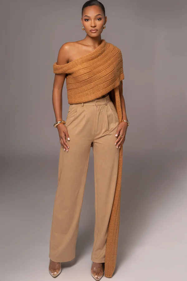 JLUXLABEL Camel Soft Life Cable Knit Sweater Top
