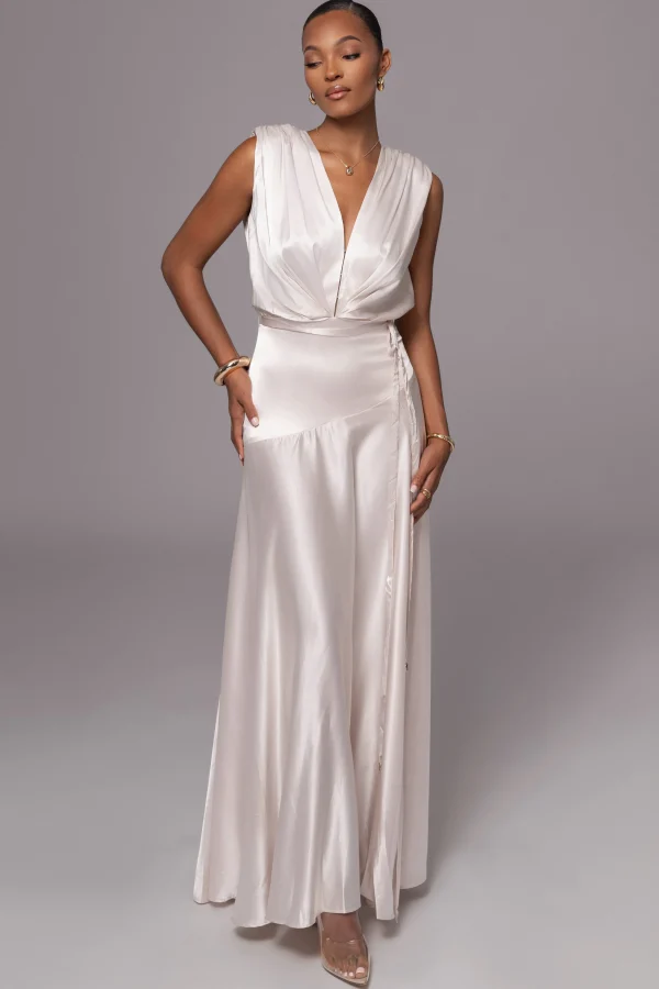 JLUXLABEL Champagne Amalia Satin Maxi Dress