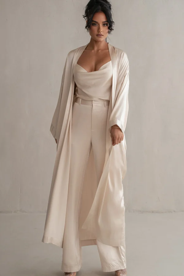 JLUXLABEL Champagne Forever And Always Satin Robe