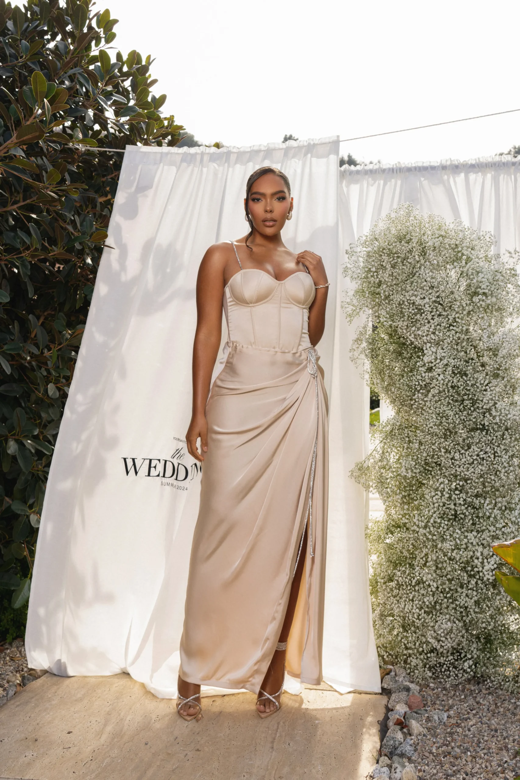 champagne_olea_satin_skir_2.webp JLUXLABEL Champagne Olea Satin Skirt