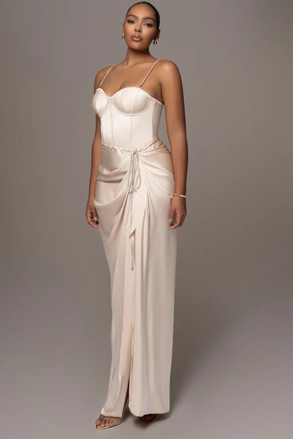JLUXLABEL Champagne Olea Satin Skirt