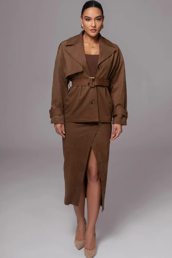 JLUXLABEL Chocolate Audrey Suede Midi Skirt