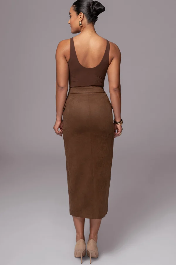 JLUXLABEL Chocolate Audrey Suede Midi Skirt