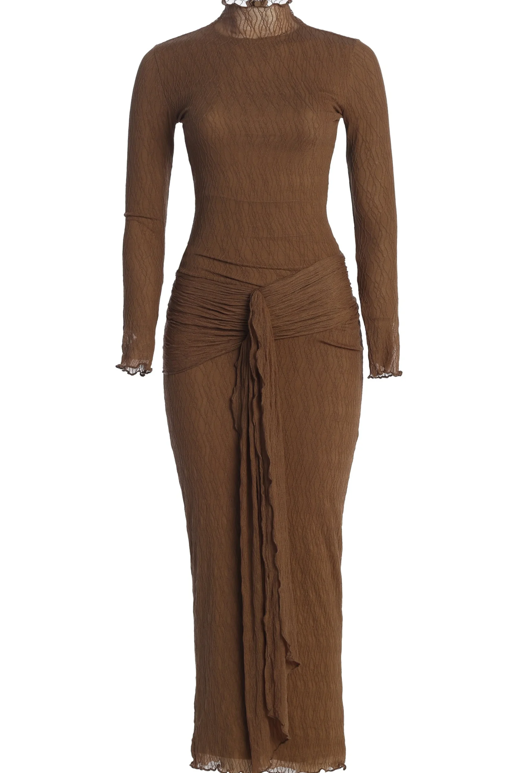 chocolate_drape_mock_neck_2.webp JLUXLABEL Chocolate Drape Mock Neck Dress