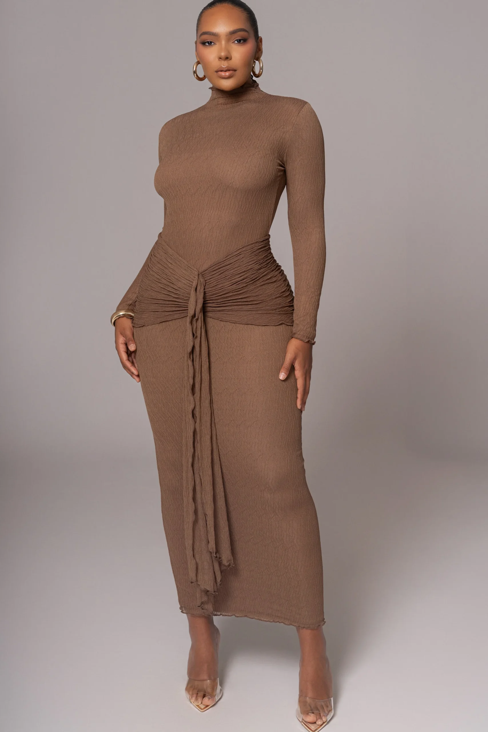 chocolate_drape_mock_neck_7.webp JLUXLABEL Chocolate Drape Mock Neck Dress