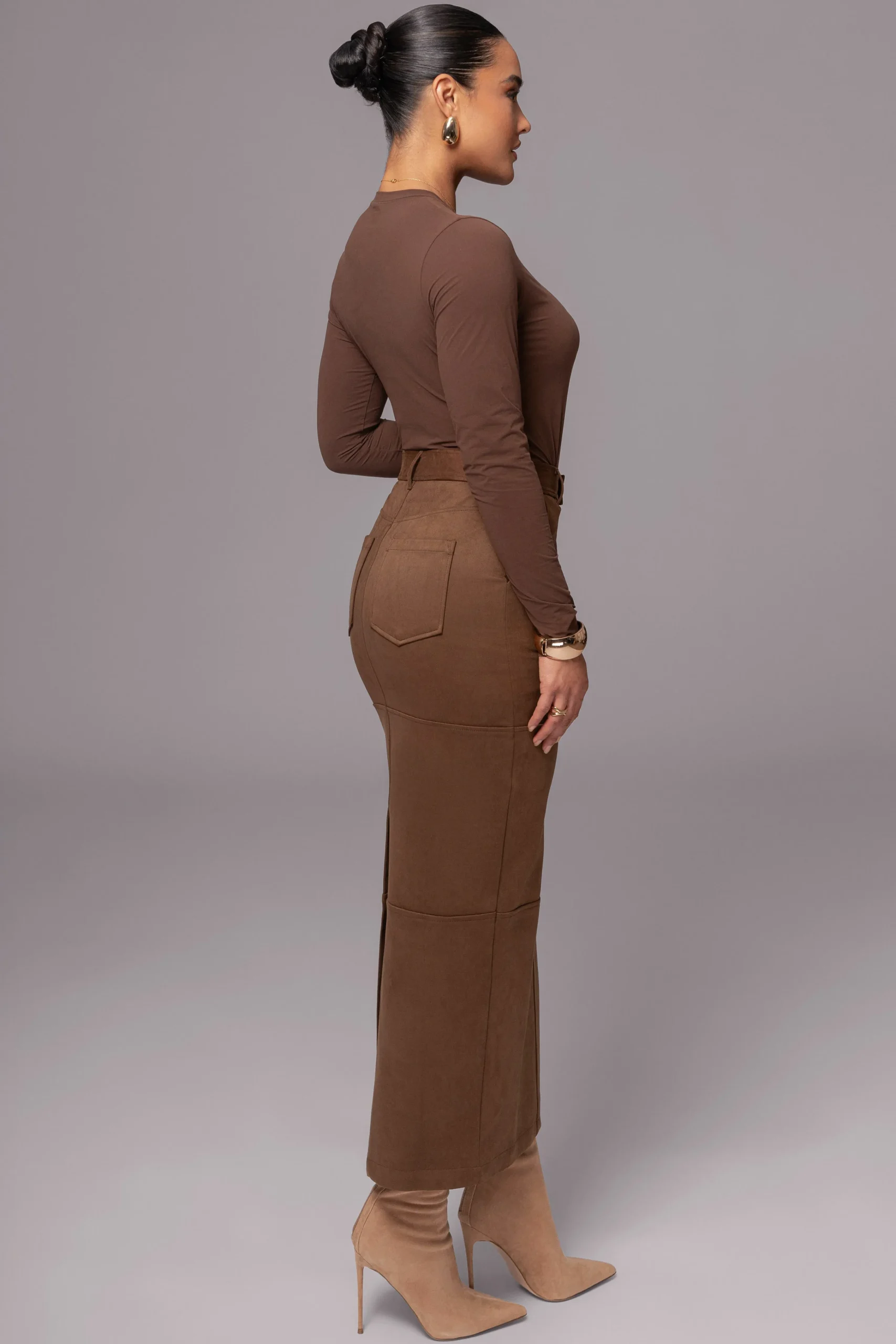 chocolate_joy_suede_maxi__6.webp JLUXLABEL Chocolate Joy Suede Maxi Skirt
