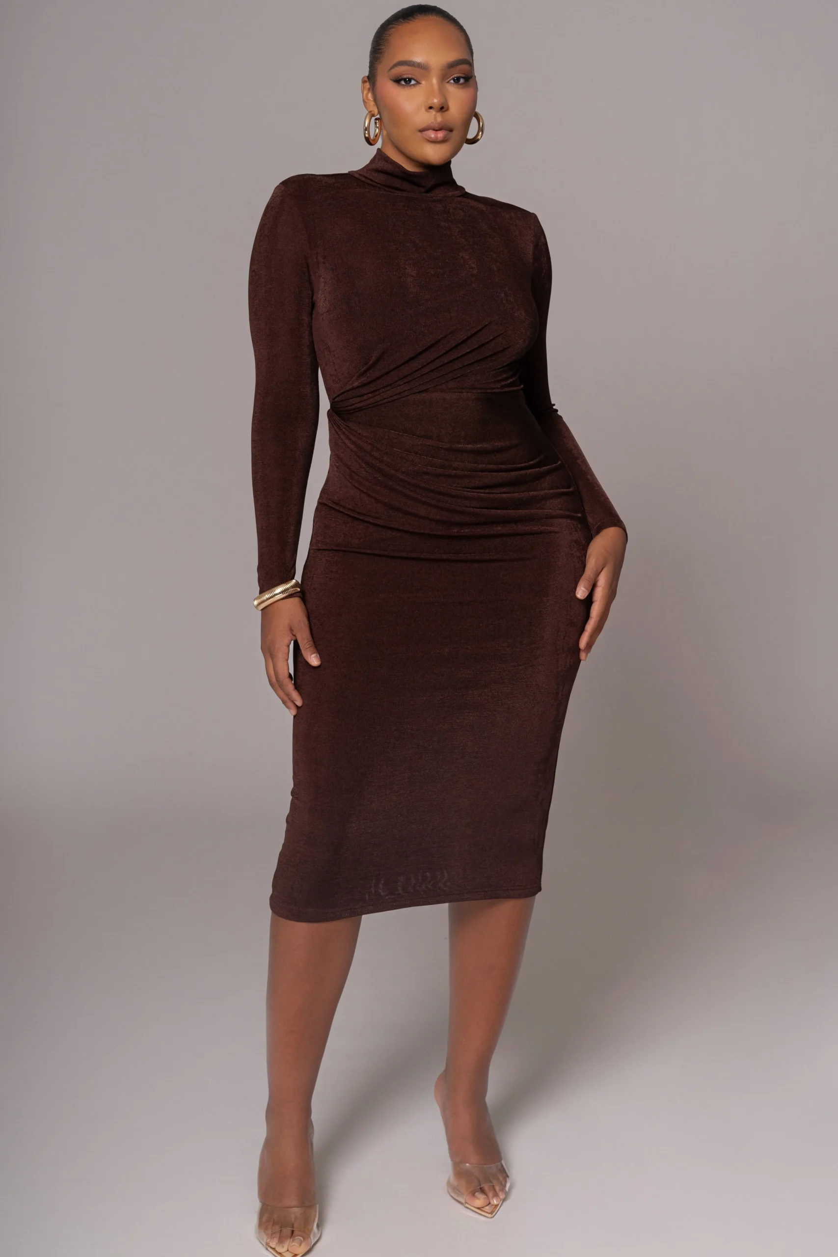 chocolate_kara_mock_neck__0.webp JLUXLABEL Chocolate Kara Mock Neck Dress
