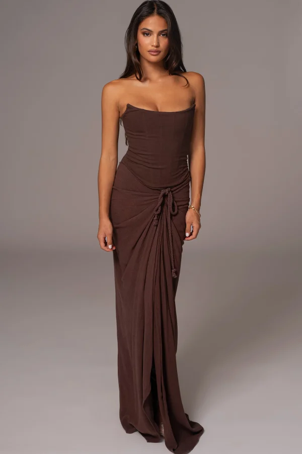 JLUXLABEL Chocolate Noelia Linen Slit Skirt