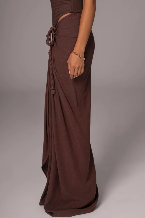 JLUXLABEL Chocolate Noelia Linen Slit Skirt