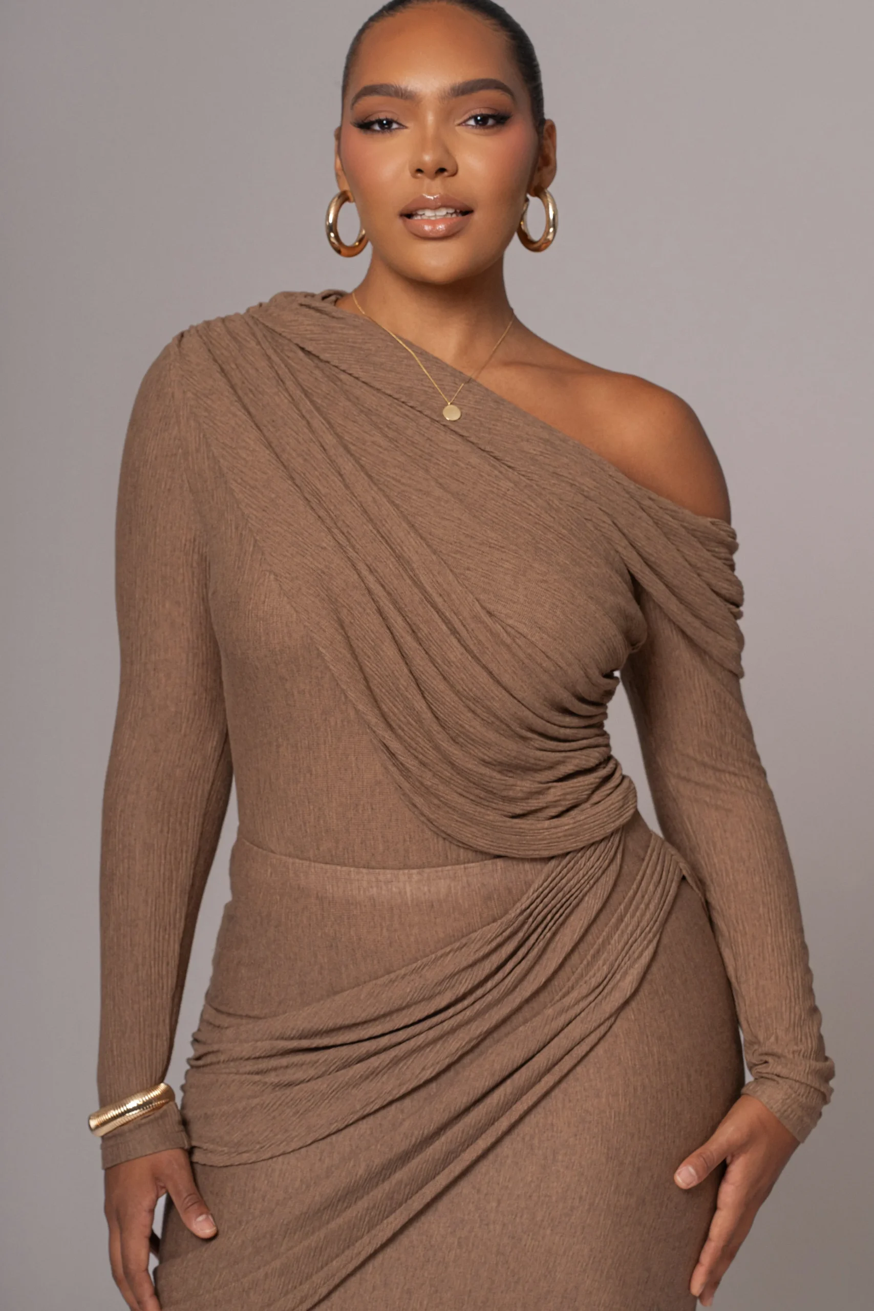chocolate_textured_one_sh_0.webp JLUXLABEL Chocolate Textured One Shoulder Bodysuit