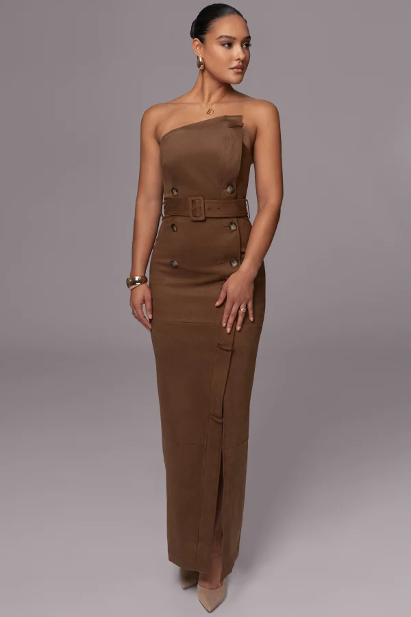 JLUXLABEL Chocolate Xena Suede Maxi Dress