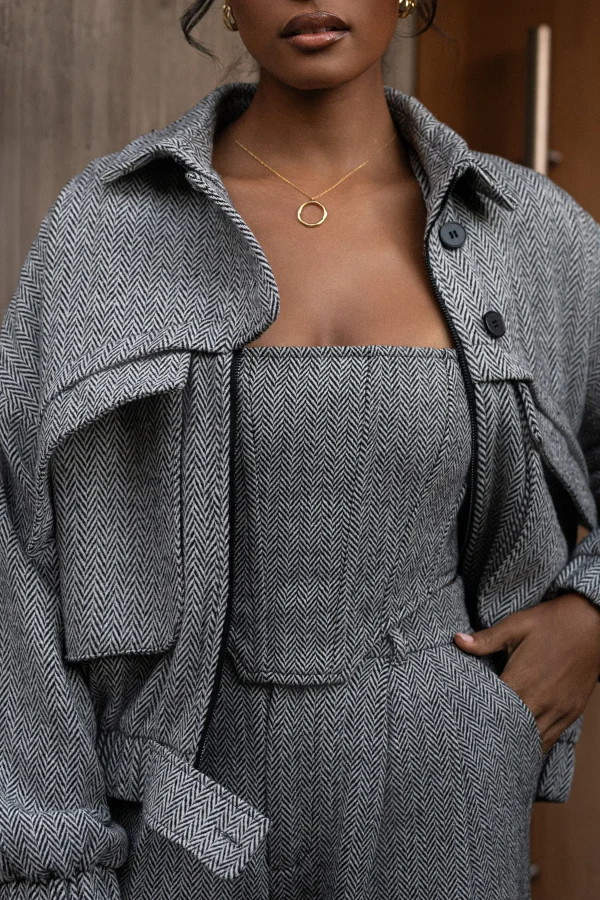 JLUXLABEL Classic Herringbone Bomber Jacket