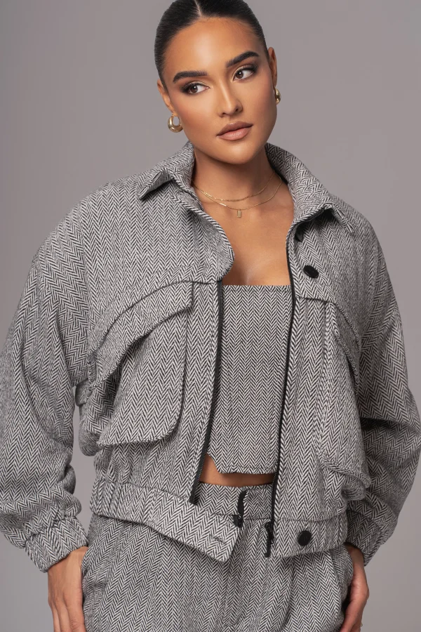 JLUXLABEL Classic Herringbone Bomber Jacket