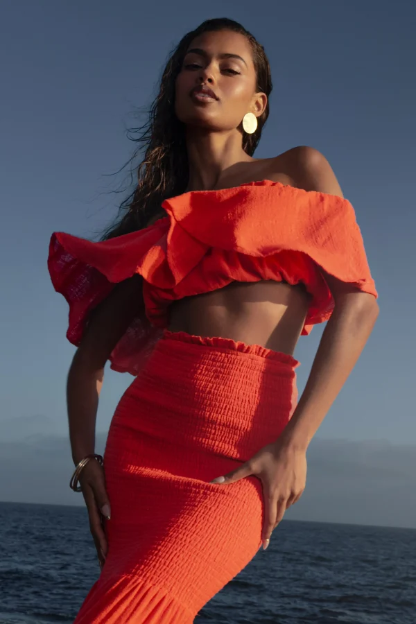 JLUXLABEL Coral Sienna Ruffled Skirt Set