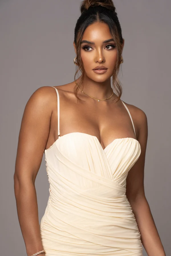 JLUXLABEL Cream Arcadia Mesh Midi Dress
