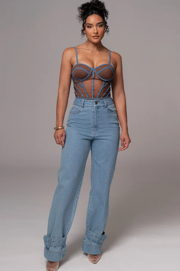 JLUXLABEL Dark Denim Illusion Mesh Bustier