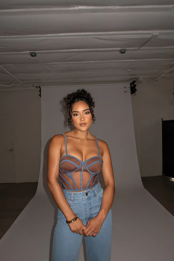 JLUXLABEL Dark Denim Illusion Mesh Bustier