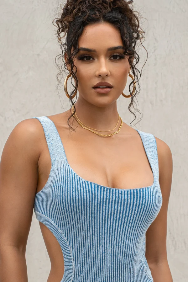 JLUXLABEL Denim/White Deana Ribbed Bodysuit