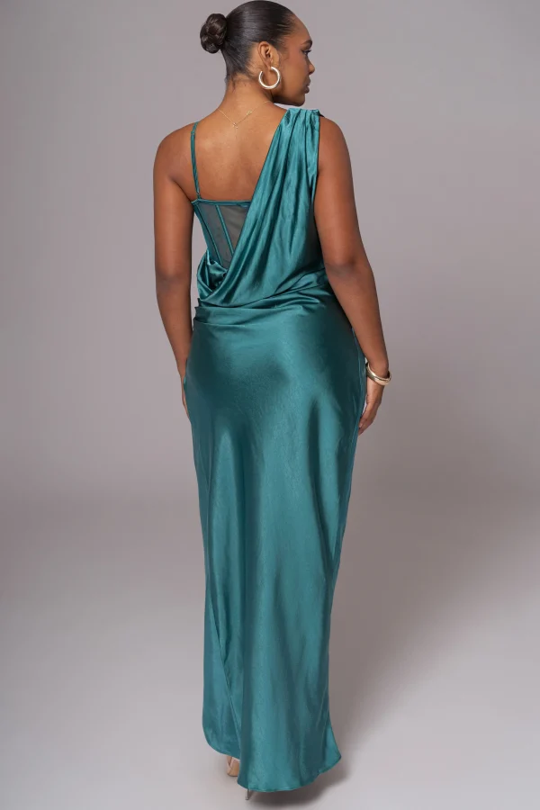 JLUXLABEL Emerald Green Anastacia Drape Maxi Dress