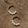 JLUXLABEL Gold Demi Pearl Hoops