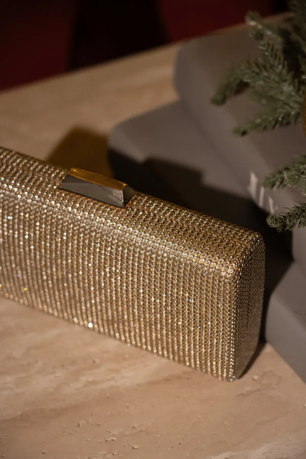 JLUXLABEL Gold Diamante Clutch Bag