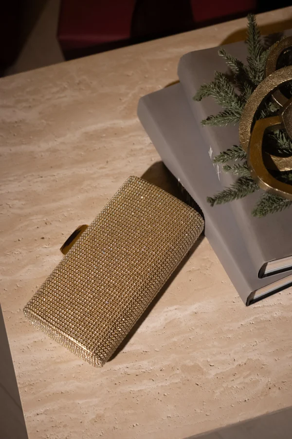 JLUXLABEL Gold Diamante Clutch Bag