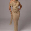 JLUXLABEL Gold Metallic Celestina Draped Maxi Dress