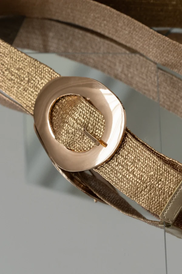 JLUXLABEL Gold Oval Buckle Woven Belt