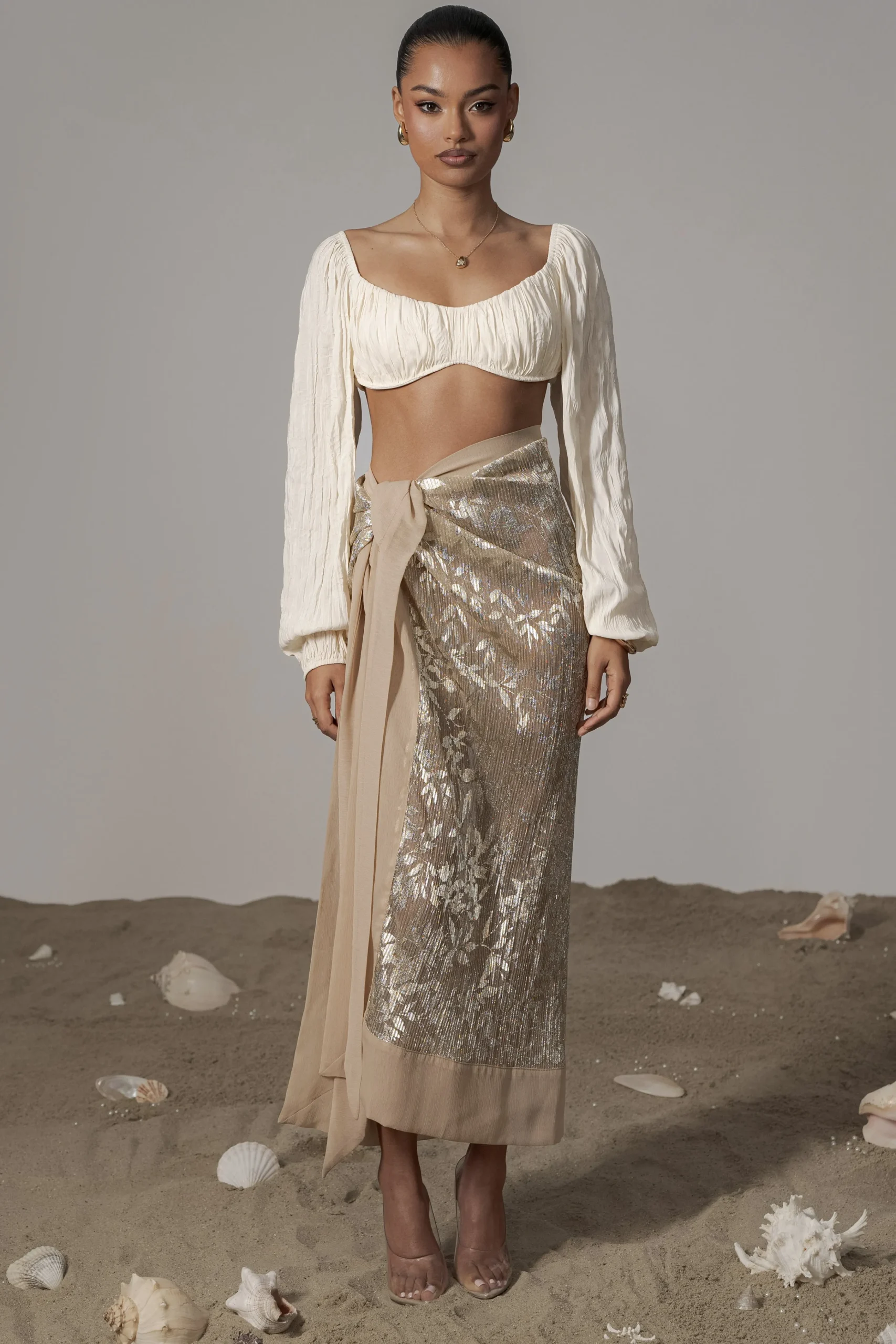 gold_positano_printed_sar_0.webp JLUXLABEL Gold Positano Printed Sarong Skirt