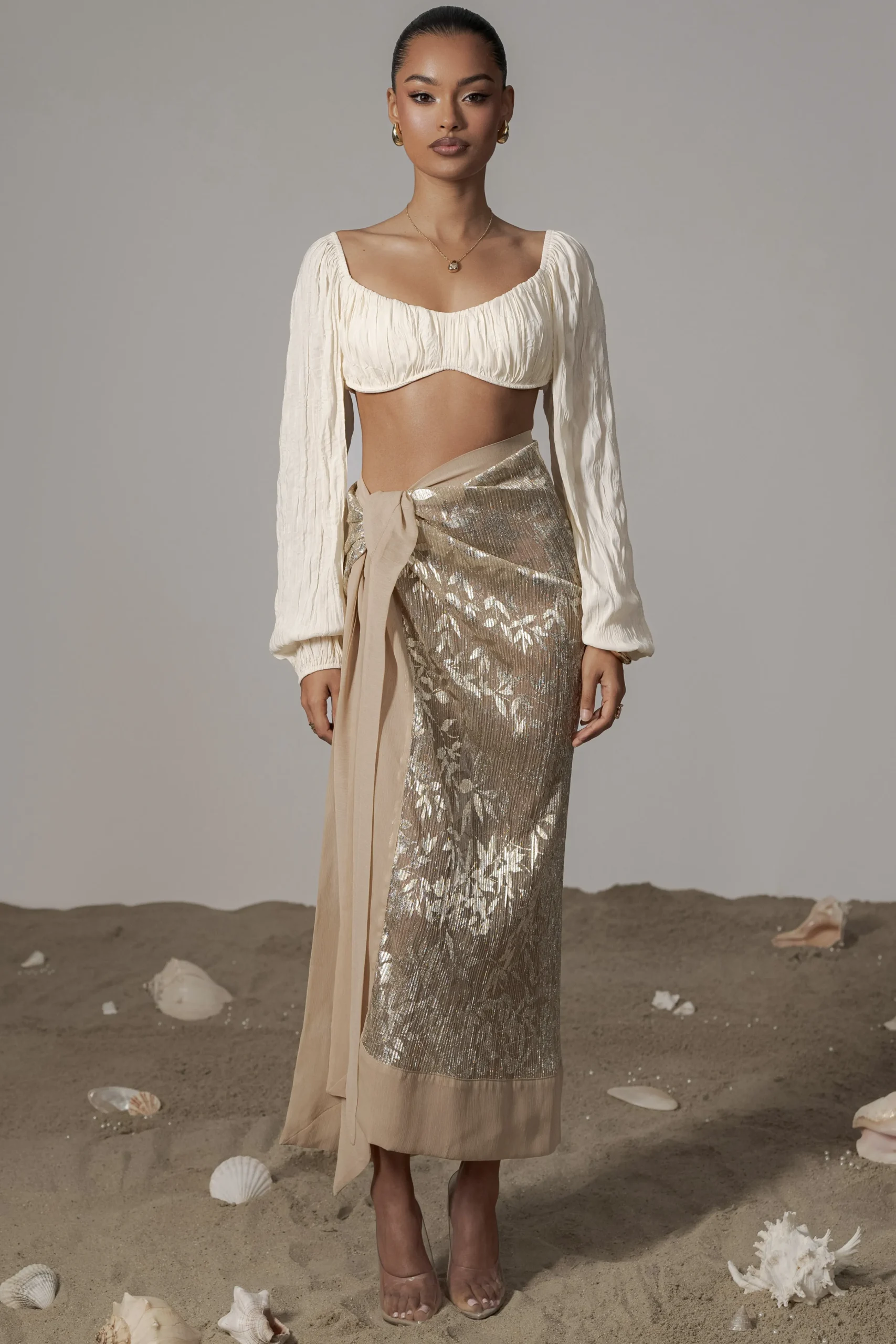 gold_positano_printed_sar_1.webp JLUXLABEL Gold Positano Printed Sarong Skirt