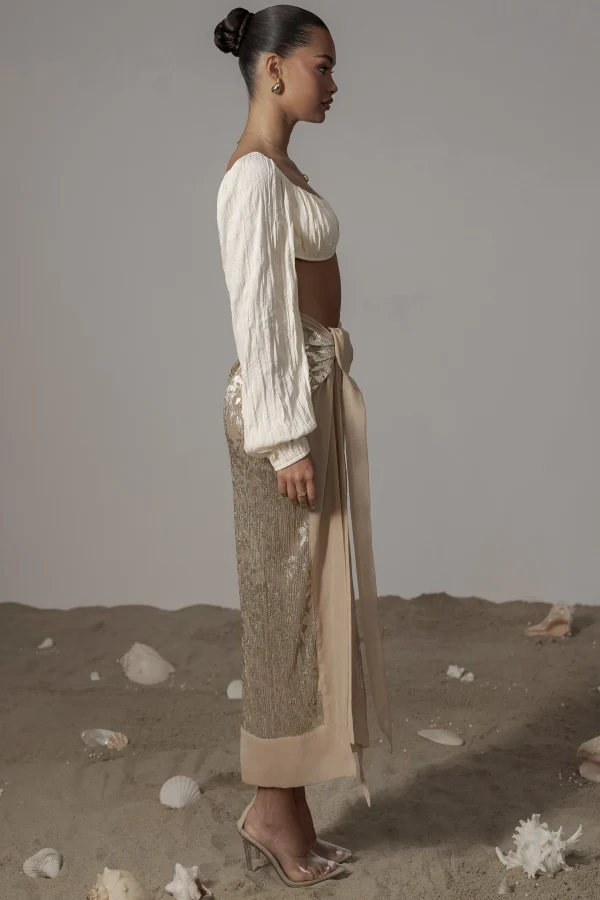 JLUXLABEL Gold Positano Printed Sarong Skirt