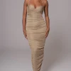 JLUXLABEL Gold Ruched Metallic Maxi Dress