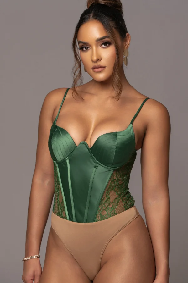 JLUXLABEL Green Incomparable Lace Bodysuit
