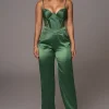 JLUXLABEL Green Joana Cutout Satin Trousers