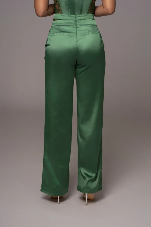 JLUXLABEL Green Joana Cutout Satin Trousers