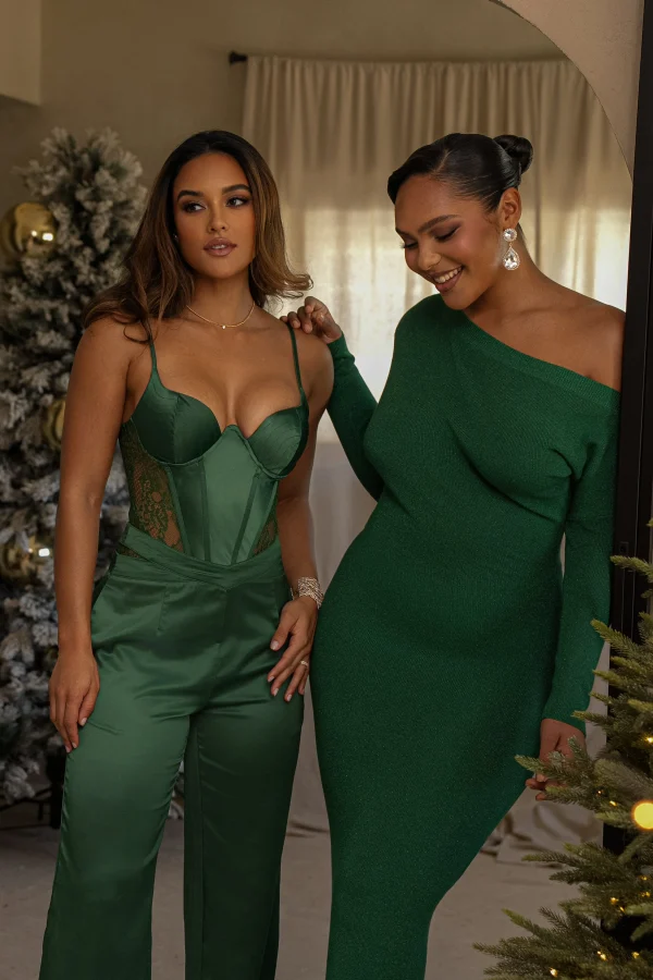 JLUXLABEL Green Joana Cutout Satin Trousers